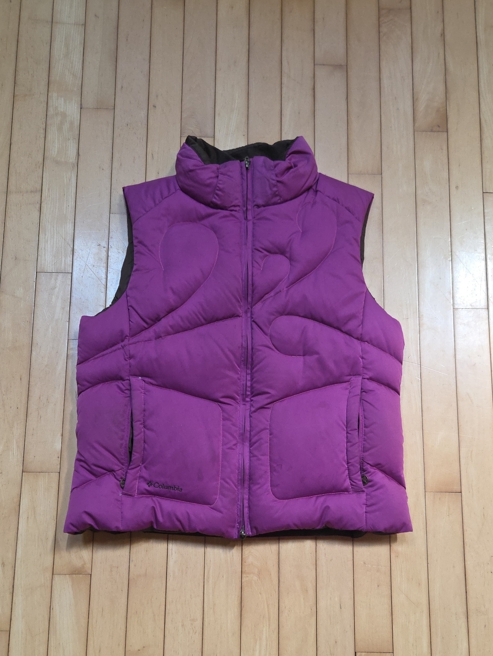 Columbia Magenta Quilted Heart-Pattern Puffer Vest